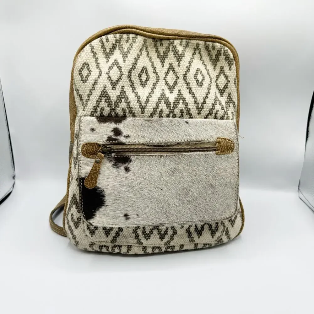 Myra Bag Calf Hair Canvas Backpack Southwest Fur Cow Backpack Travel Bag